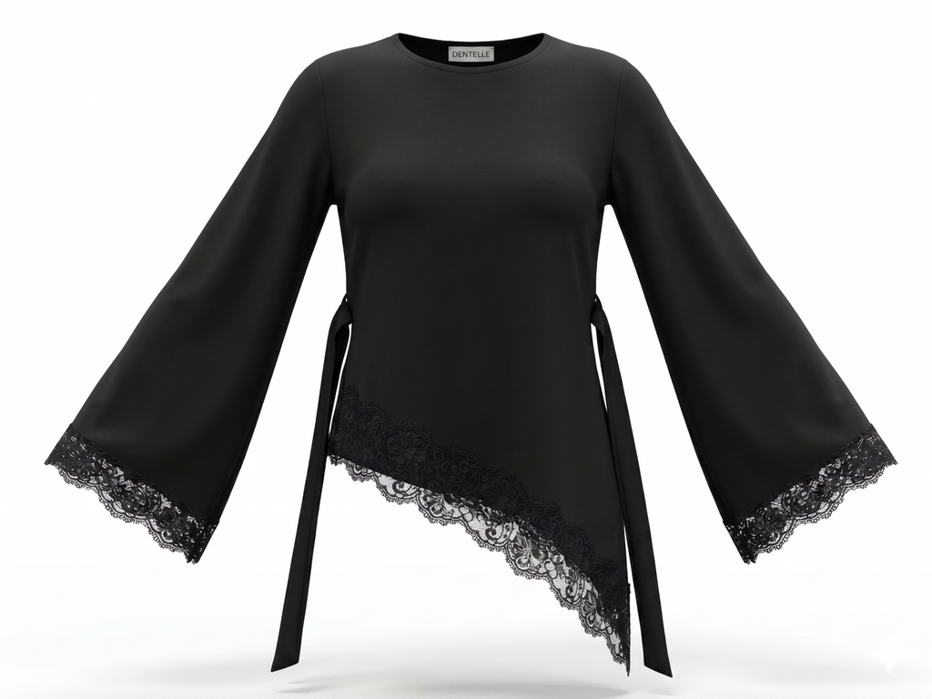 The Amélie Asymmetric Lace Top - Black
