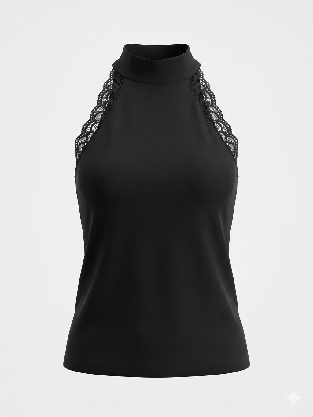 The Colette Lace-Trimmed Halter Top - Black