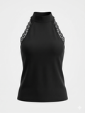 The Colette Lace-Trimmed Halter Top - Black