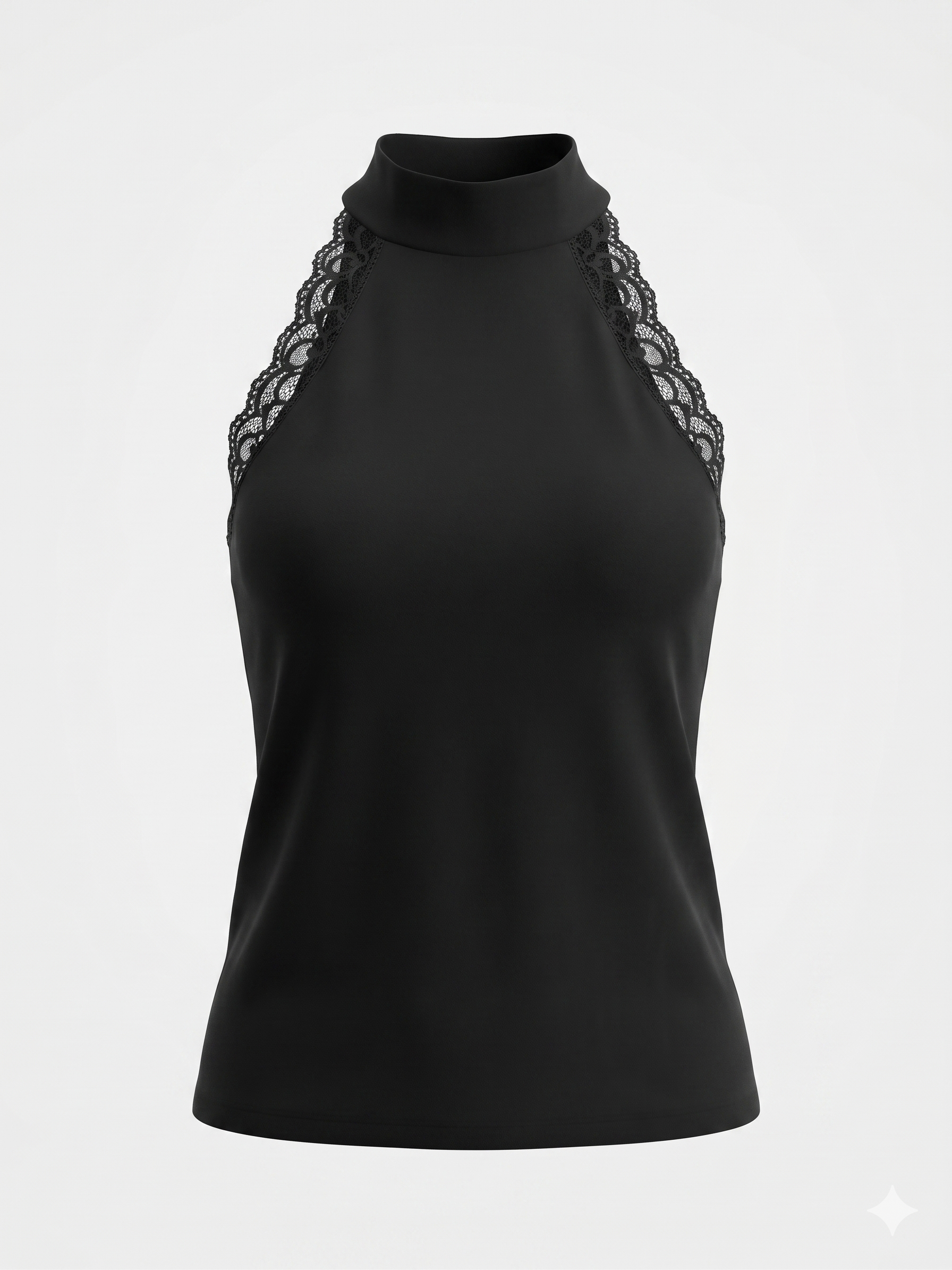 The Colette Lace-Trimmed Halter Top - Black