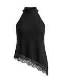 Noir Serenade High-Neck Lace Blouse - Black