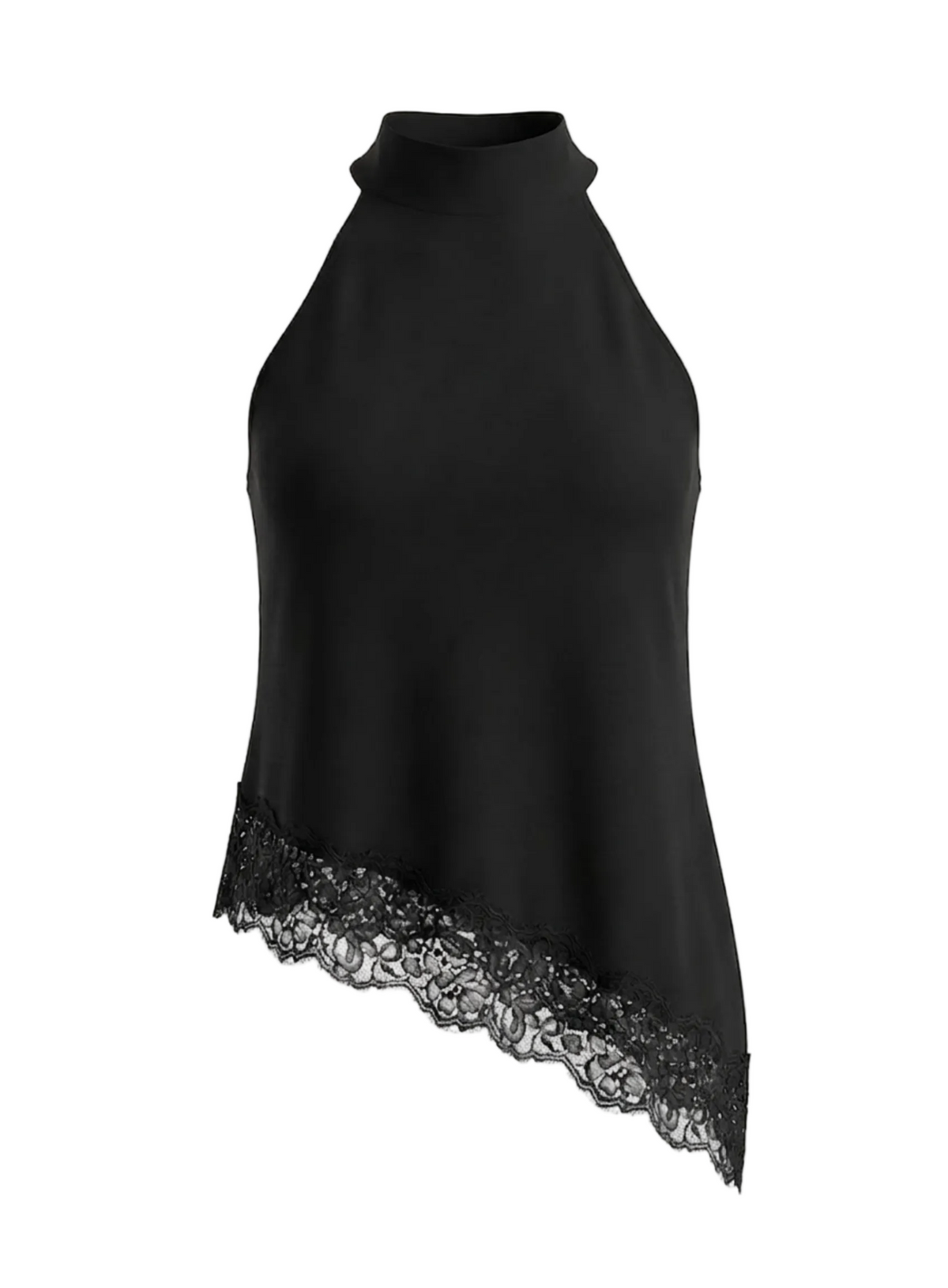 Noir Serenade High-Neck Lace Blouse - Black
