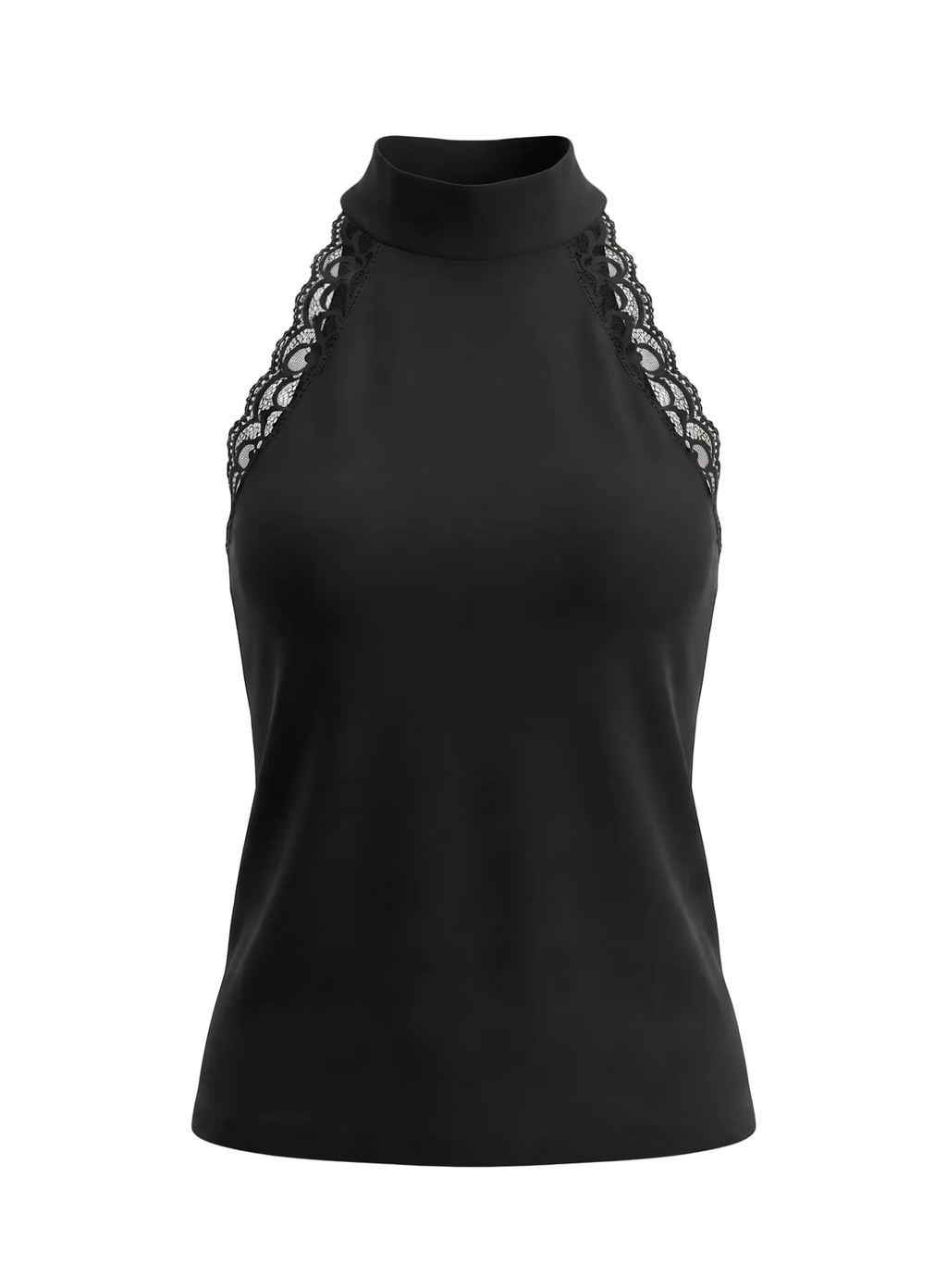 The Colette Lace-Trimmed Halter Top - Black