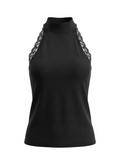 The Colette Lace-Trimmed Halter Top - Black