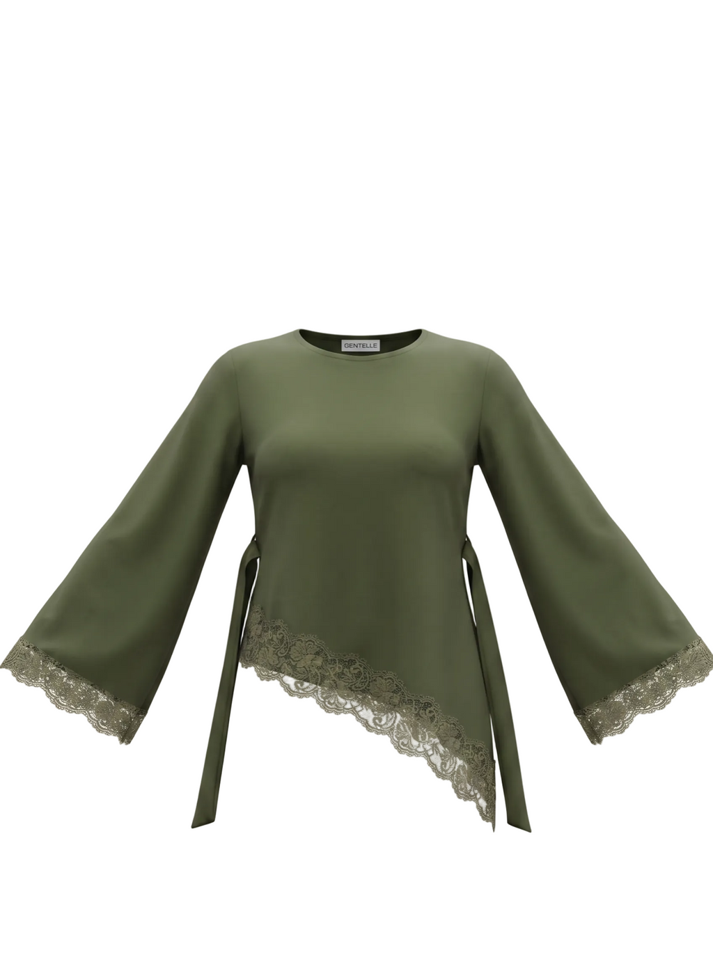 The Amélie Asymmetric Lace Top – Olive