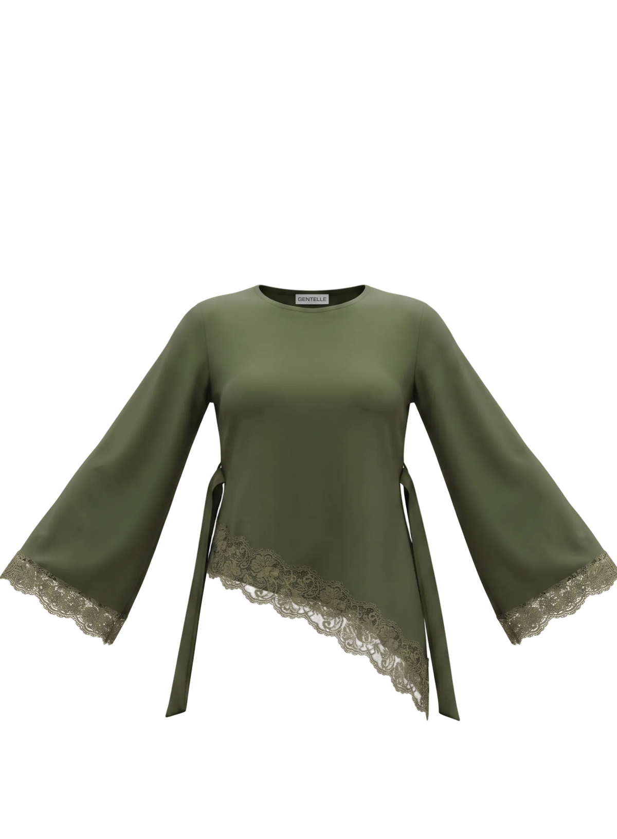 The Amélie Asymmetric Lace Top – Olive