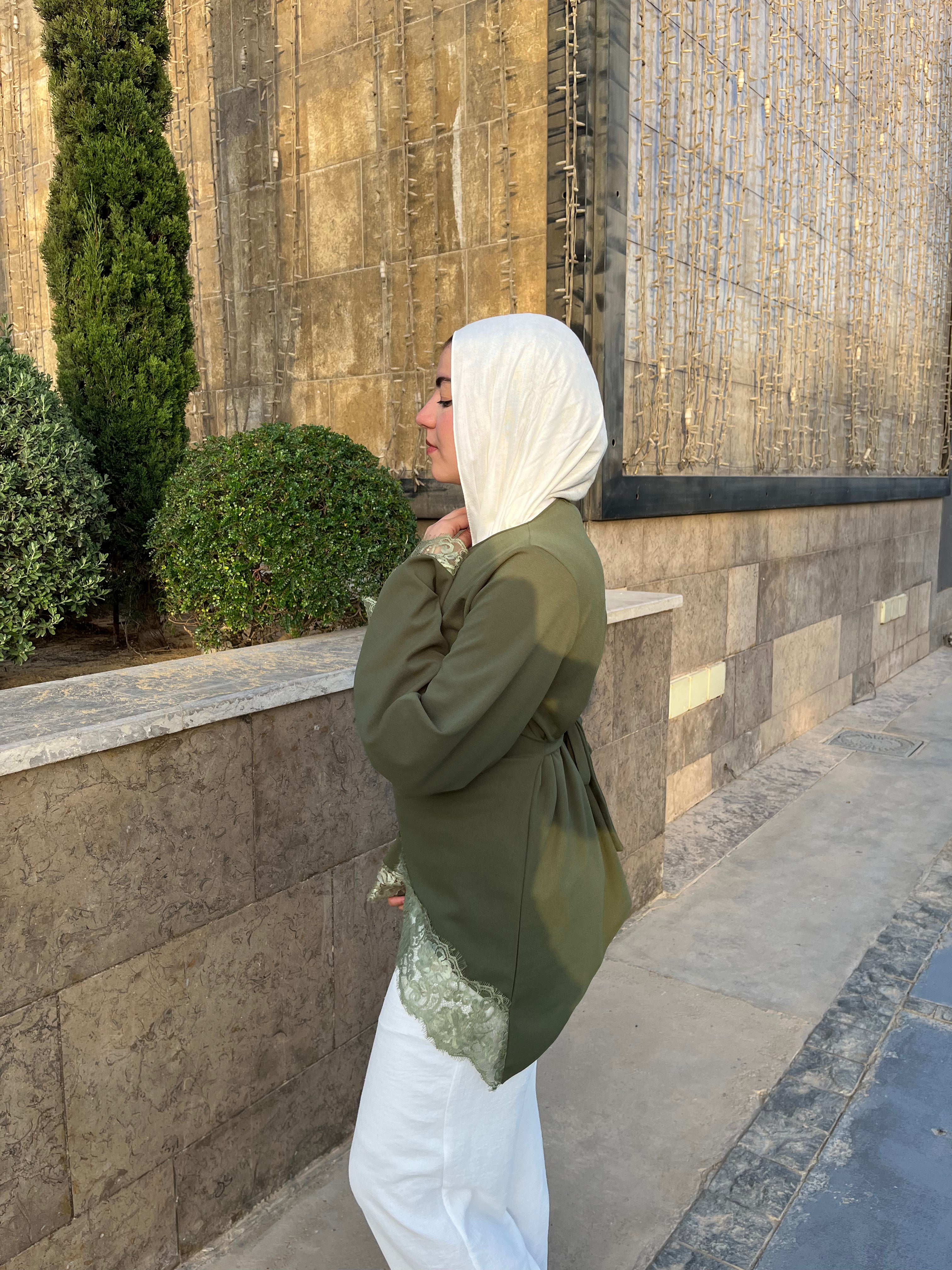 The Amélie Asymmetric Lace Top – Olive