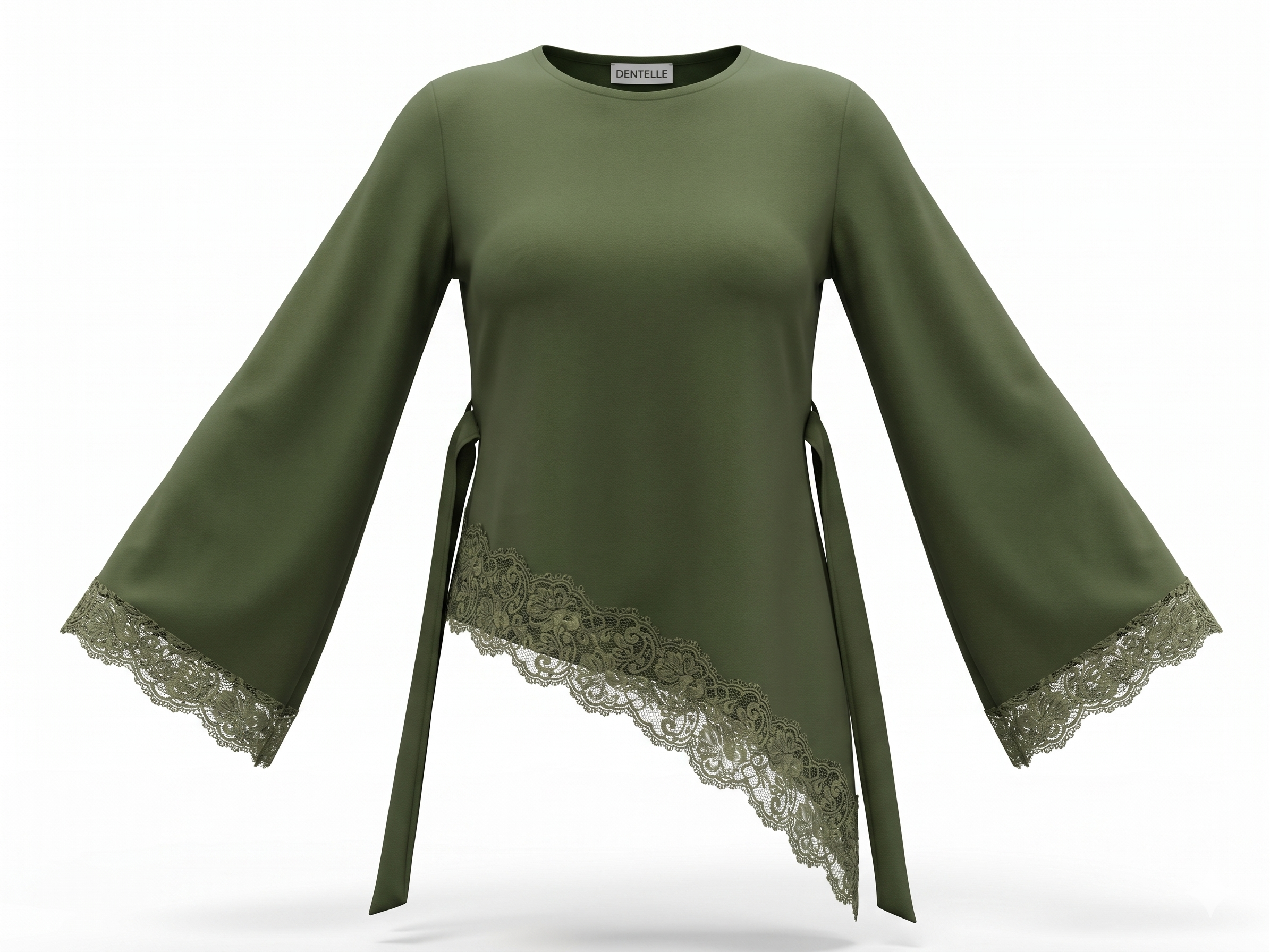 The Amélie Asymmetric Lace Top – Olive