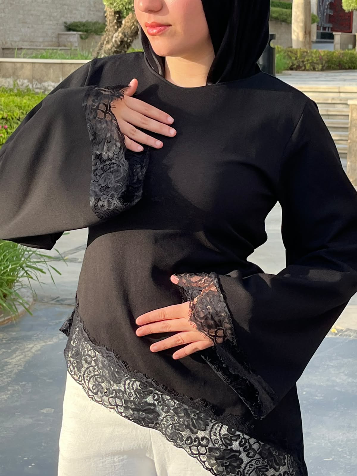 The Amélie Asymmetric Lace Top - Black