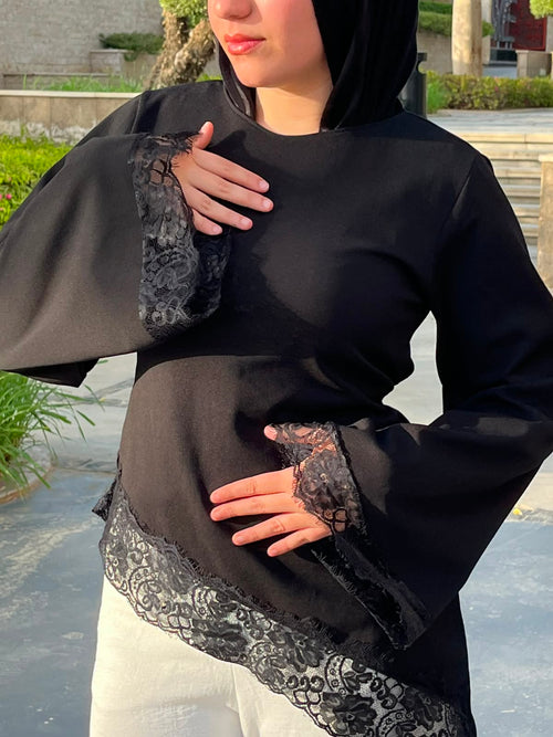 The Amélie Asymmetric Lace Top - Black