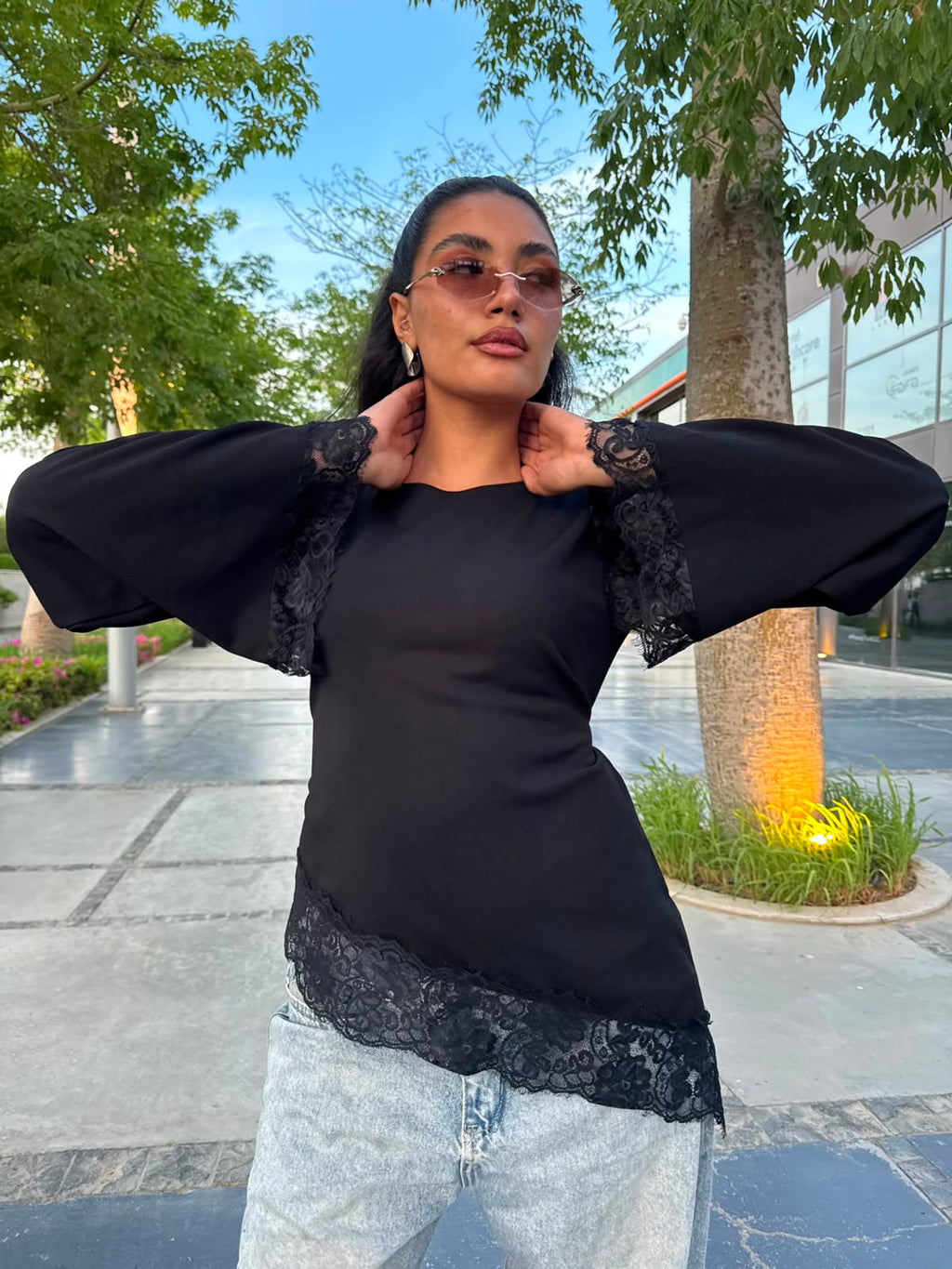 The Amélie Asymmetric Lace Top - Black