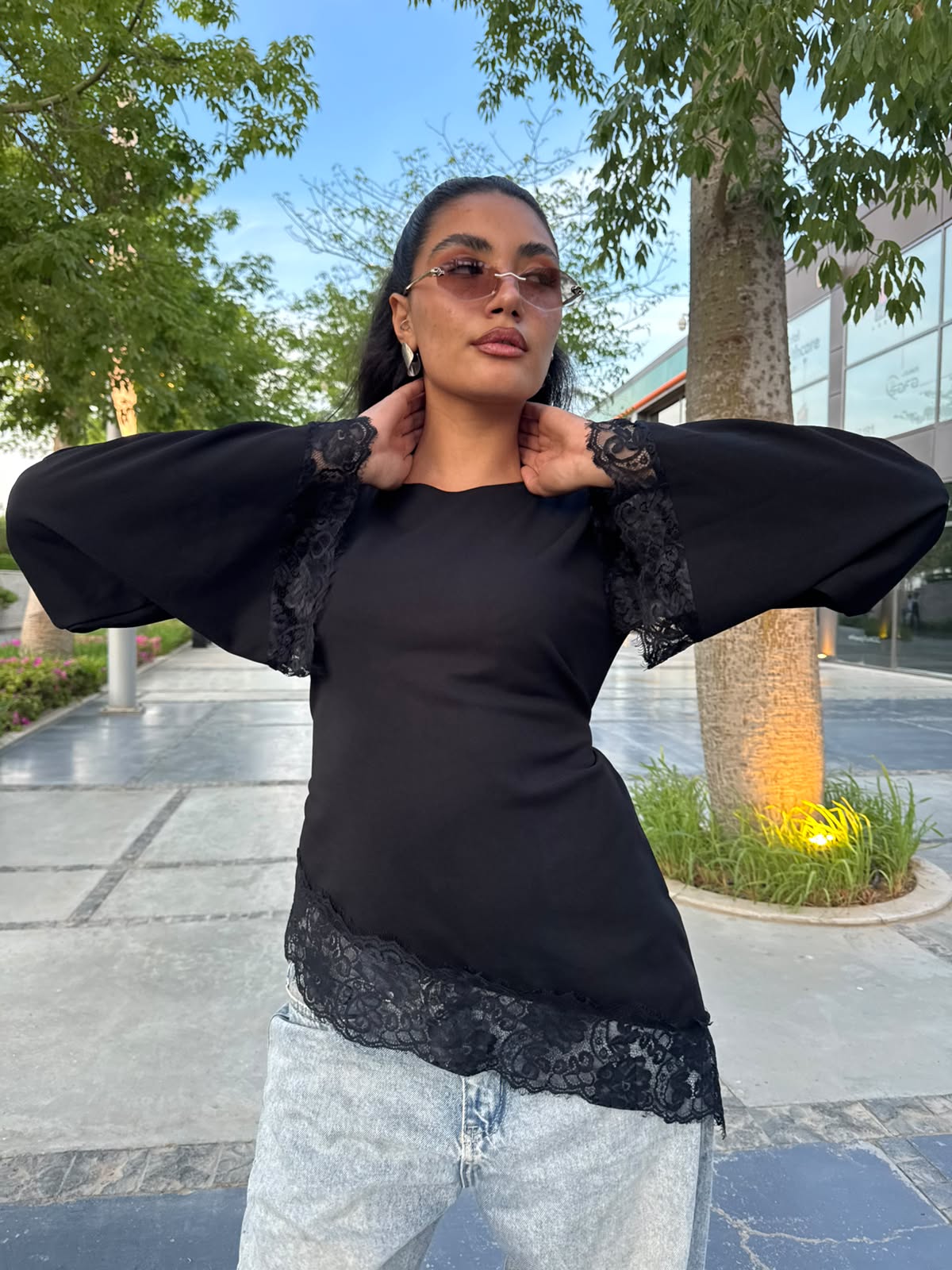 The Amélie Asymmetric Lace Top - Black